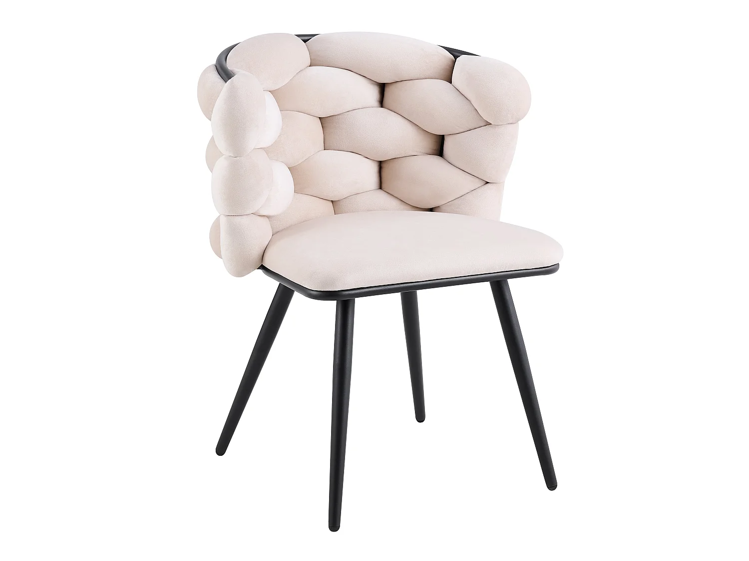 Lot 2 Chaises Salle à Manger Tissu Beige Dossier Tressé 60x60x77cm LOLIPOP
