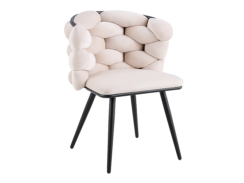 Lot 2 Chaises Salle à Manger Tissu Beige Dossier Tressé 60x60x77cm LOLIPOP