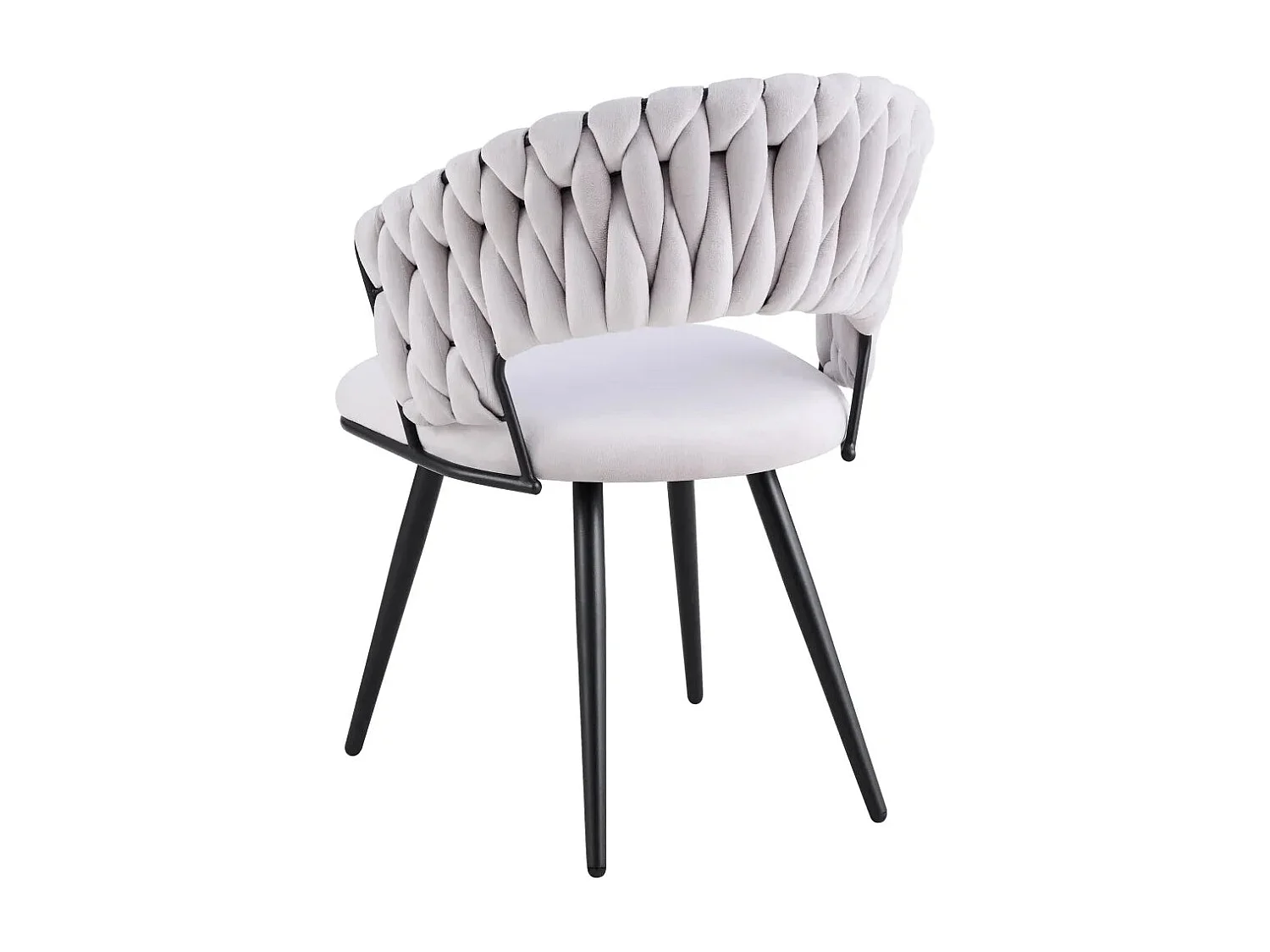 Lot 2 Chaises Salle à Manger Velours Gris Dossier Tressé Métal Noir CAROLINA