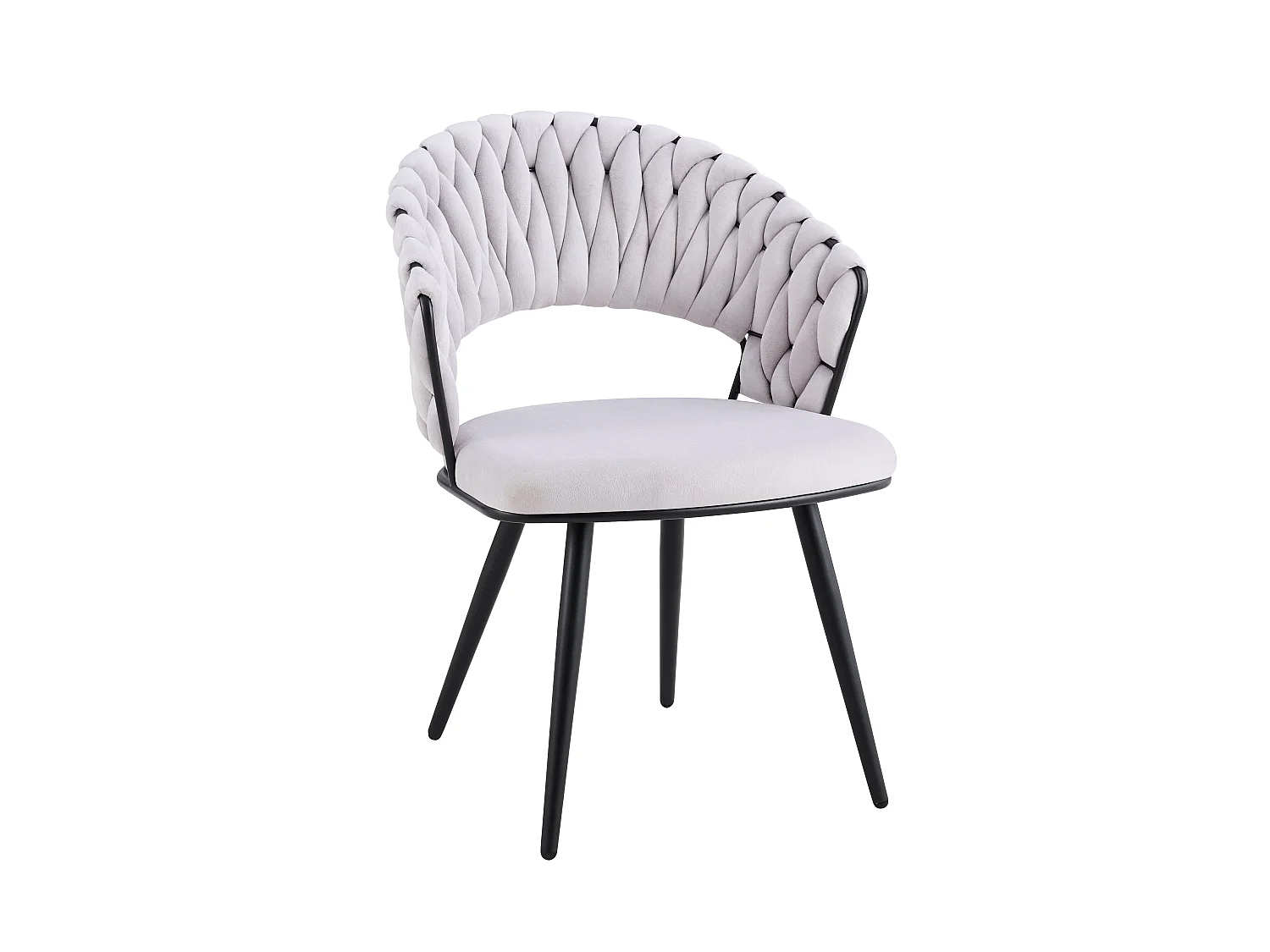 Lot 2 Chaises Salle à Manger Velours Gris Dossier Tressé Métal Noir CAROLINA