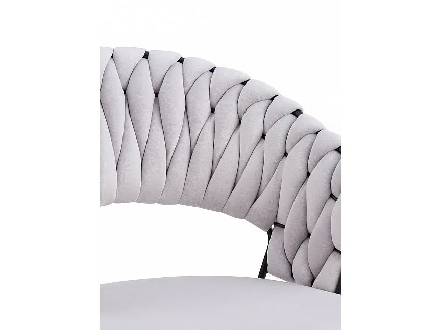 Lot 2 Chaises Salle à Manger Velours Gris Dossier Tressé Métal Noir CAROLINA