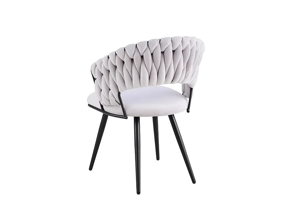 Lot 2 Chaises Salle à Manger Velours Gris Dossier Tressé Métal Noir CAROLINA