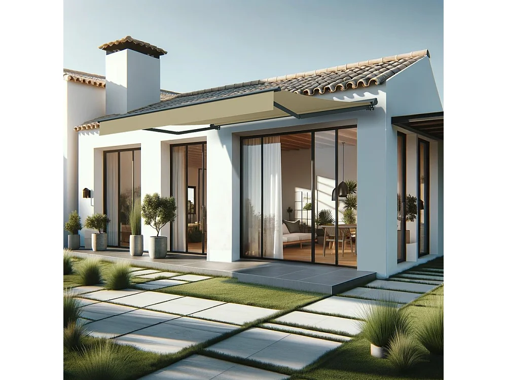 Store banne semi-coffre SARARI 4,00x3,00m (Manuelle - Ecru - Gris anthracite)