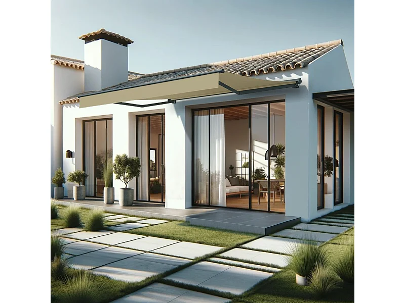 Store banne semi-coffre SARARI 4,00x3,00m (Manuelle - Ecru - Gris anthracite)