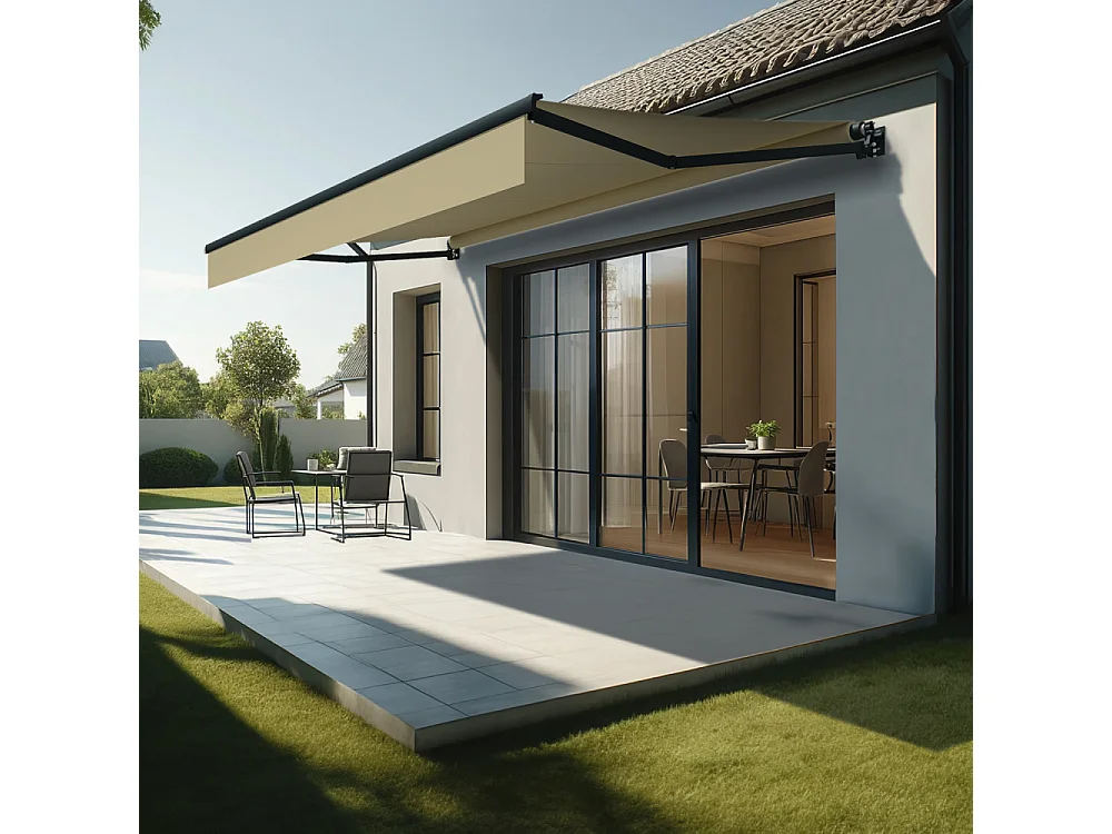 Store banne loggia LOCUS 4,00x2,00m (Manuelle - Ecru - Gris anthracite)