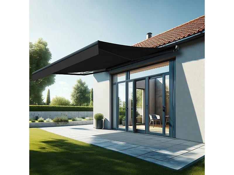 Store banne monobloc ESPAI 4,00x3,50m (Manuelle - Noir - Gris anthracite)