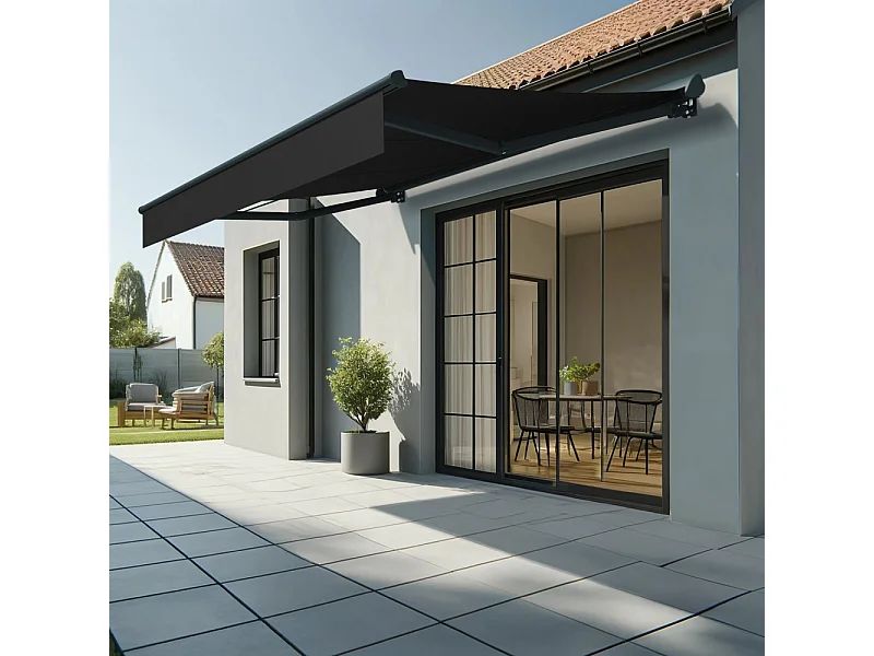 Store banne semi-coffre SARARI 3,00x2,00m (Manuelle - Noir - Gris anthracite)