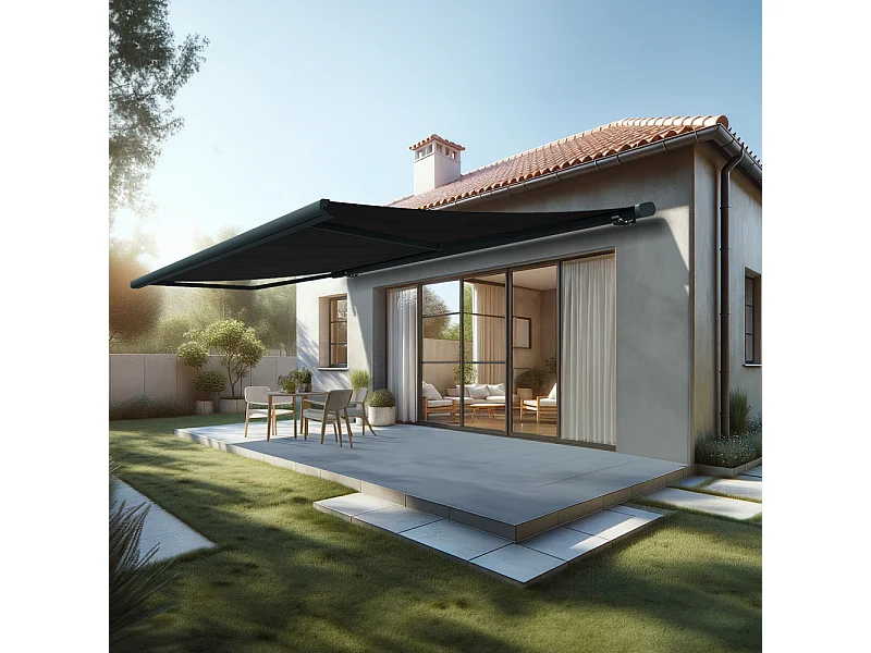 Store banne coffre MEEL 6,00x3,00m (Manuelle - Noir - Gris anthracite)