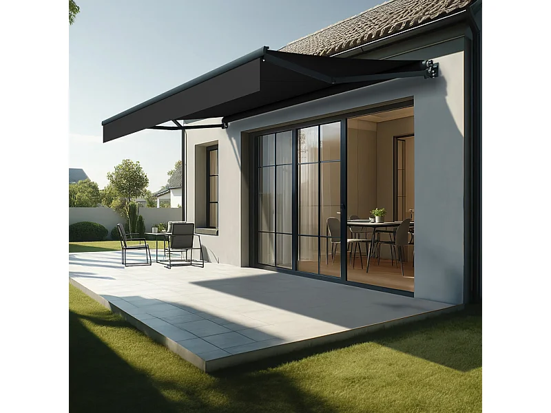 Store banne loggia LOCUS 4,00x2,00m (Motorisé à Télécommande - Noir - Gris anthracite)