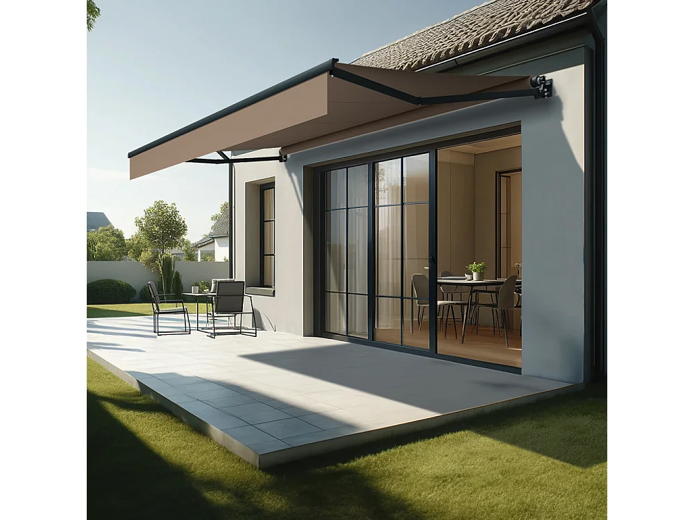 Store banne loggia LOCUS 4,00x2,00m (Motorisé à Télécommande - Taupe - Gris anthracite)