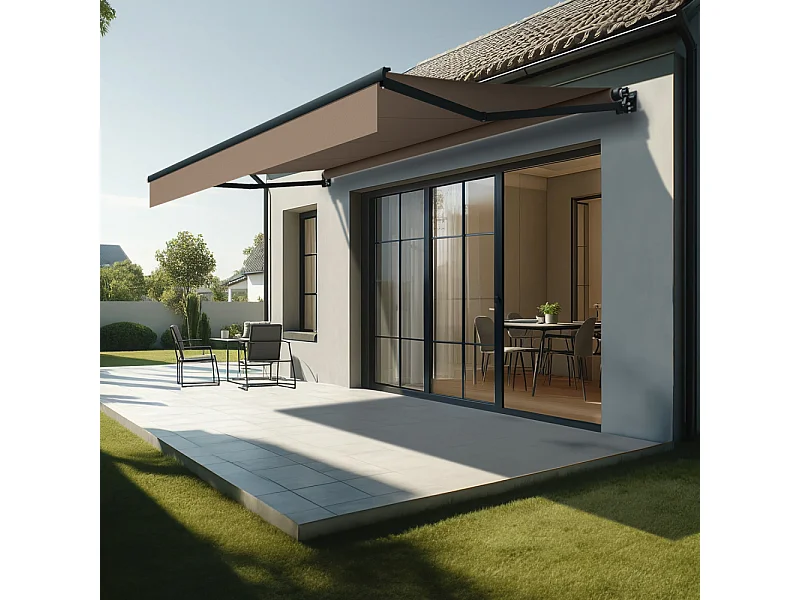Store banne loggia LOCUS 4,00x2,00m (Motorisé à Télécommande - Taupe - Gris anthracite)