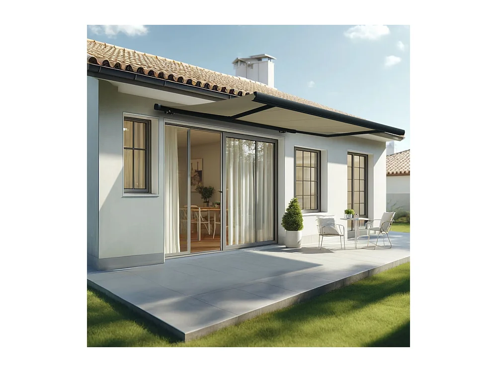Store banne coffre MEEL 4,00x3,00m (Manuelle - Ecru - Gris anthracite)