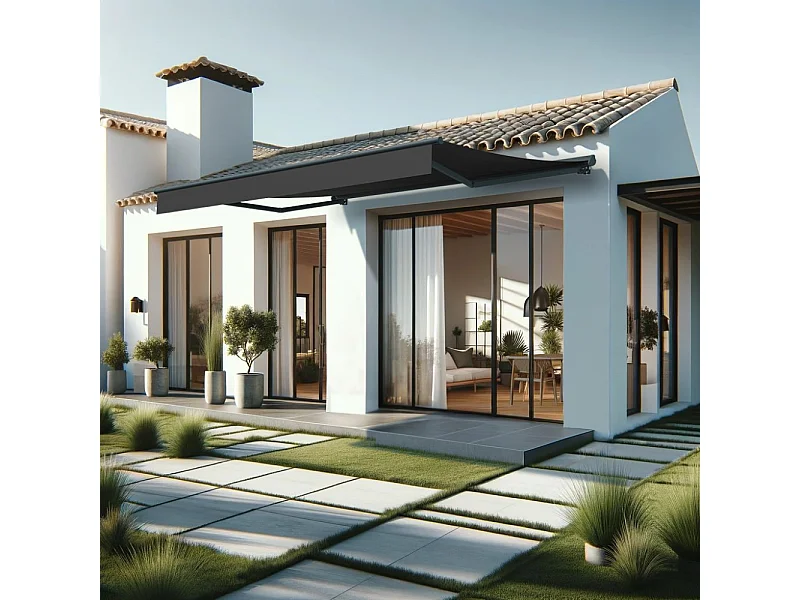 Store banne semi-coffre SARARI 4,00x3,00m (Manuelle - Noir - Gris anthracite)