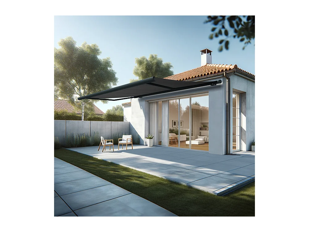 Store banne coffre MEEL 5,00x3,00m (Manuelle - Gris Graphite - Gris anthracite)