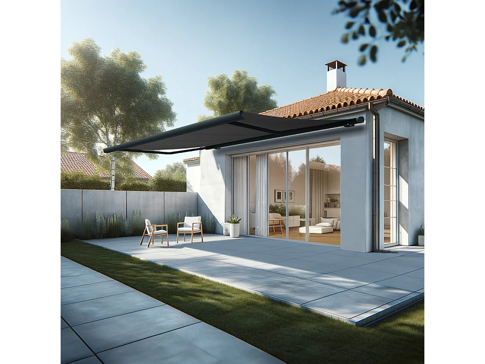 Store banne coffre MEEL 5,00x3,00m (Manuelle - Gris Graphite - Gris anthracite)