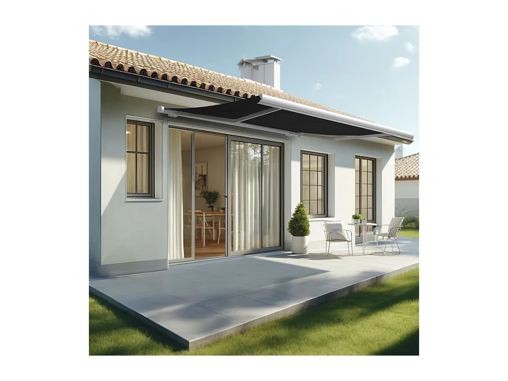 Store banne coffre MEEL 4,00x3,00m (Manuelle - Noir - Blanc)