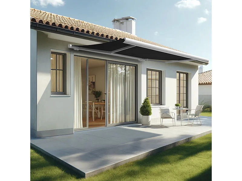 Store banne coffre MEEL 4,00x3,00m (Manuelle - Noir - Blanc)