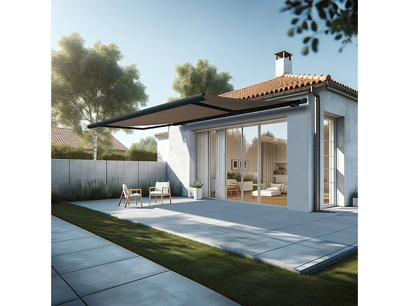 Store banne coffre MEEL 5,00x3,00m (Manuelle - Taupe - Gris anthracite)