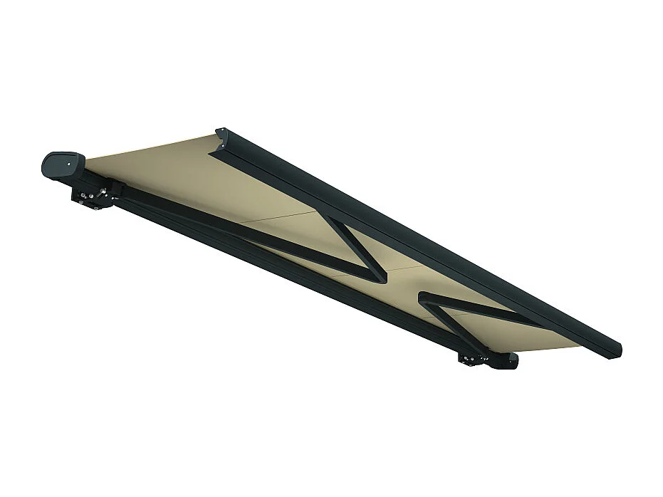 Store banne coffre MEEL 5,00x3,00m (Manuelle - Ecru - Gris anthracite)