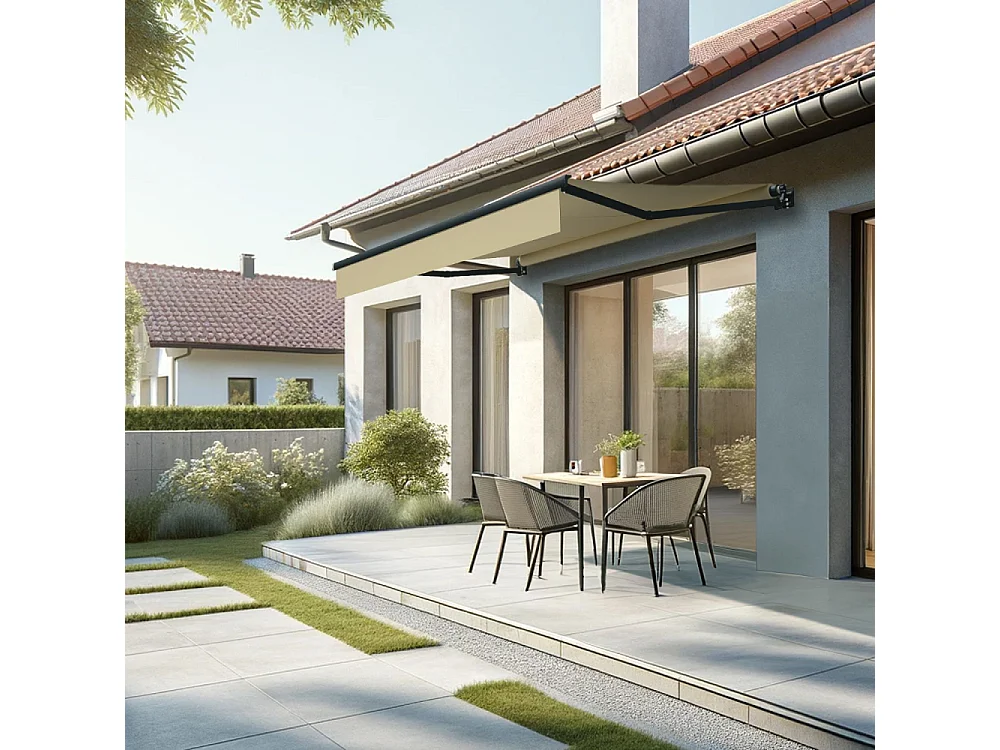 Store banne loggia LOCUS 3,00x2,00m (Motorisé à Télécommande - Ecru - Gris anthracite)