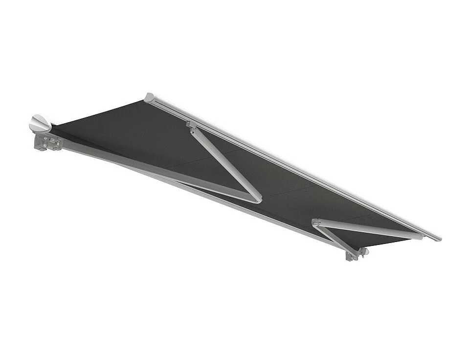 Store banne semi-coffre SARARI 3,00x2,00m (Motorisé à télécommande + manœuvre de secours - Gris Graphite - Blanc)