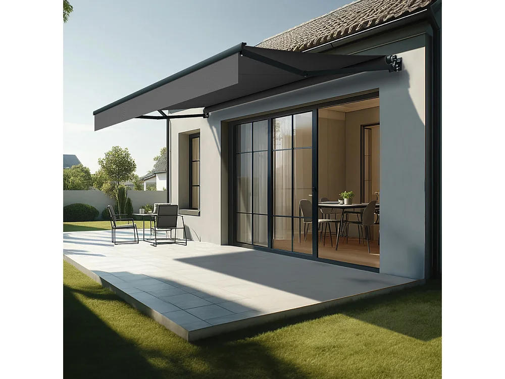 Store banne loggia LOCUS 4,00x2,00m (Motorisé à Télécommande - Gris Graphite - Gris anthracite)