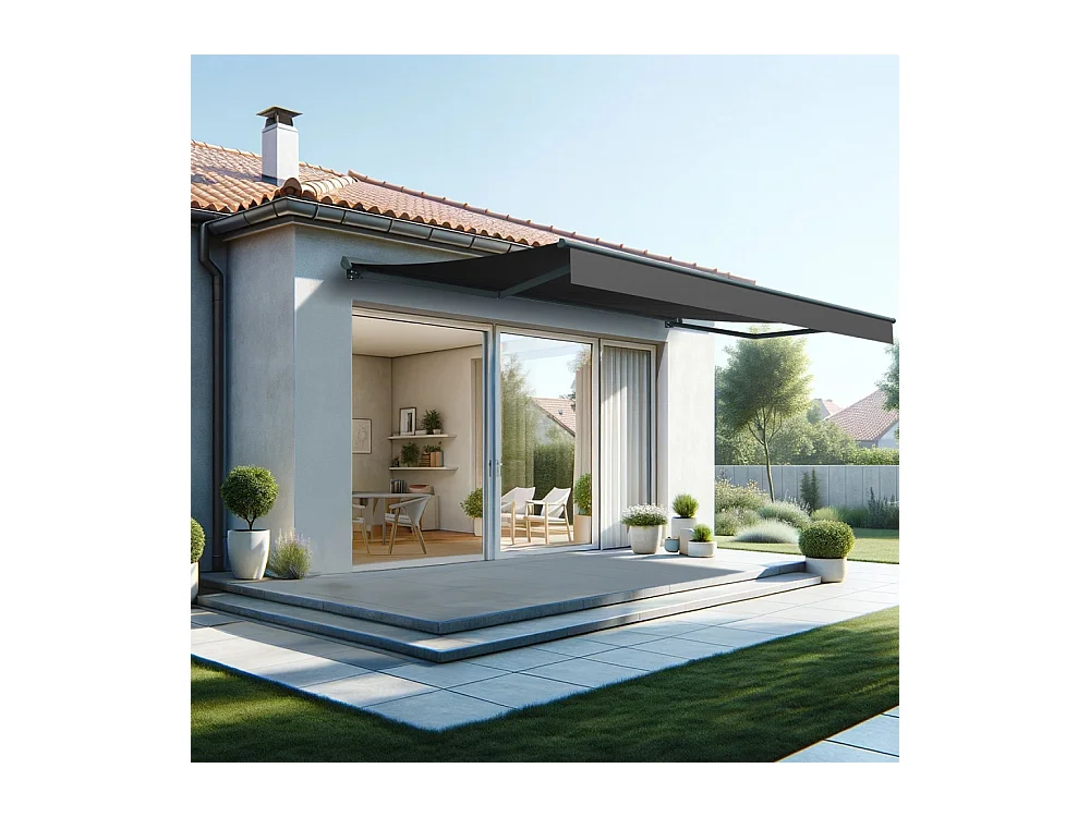 Store banne semi-coffre SARARI 5,00x3,00m (Manuelle - Noir - Gris anthracite)