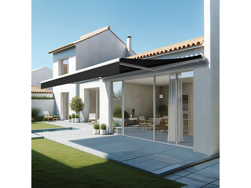 Store banne monobloc ESPAI 6,00x3,00m (Manuelle - Noir - Blanc)