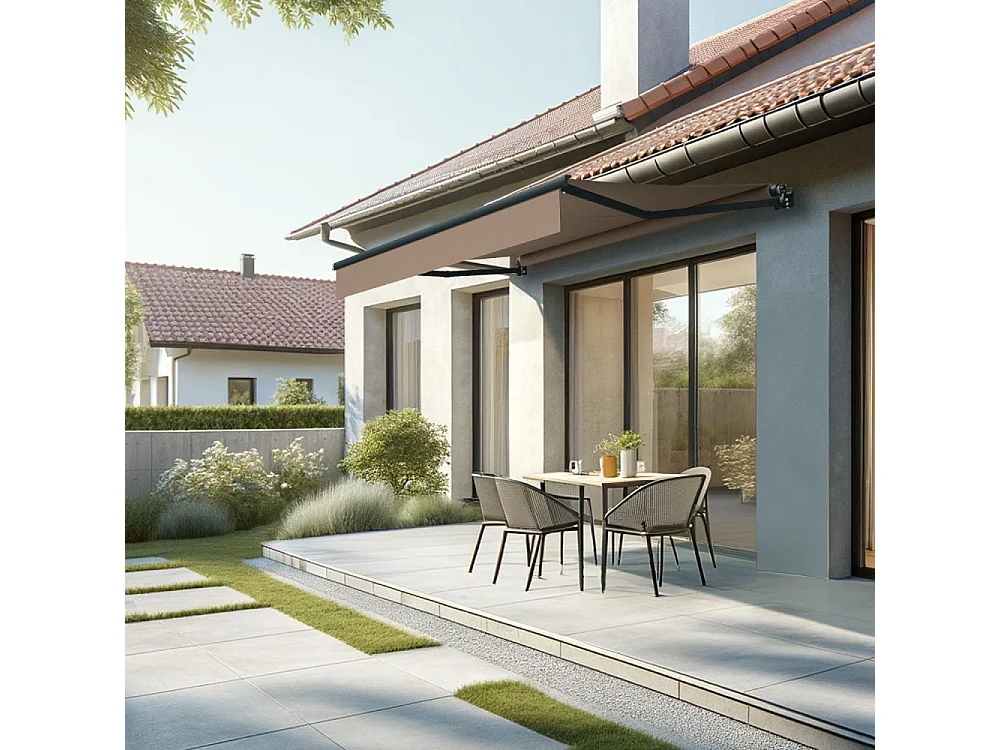 Store banne loggia LOCUS 2,50x1,50m (Manuelle - Taupe - Gris anthracite)