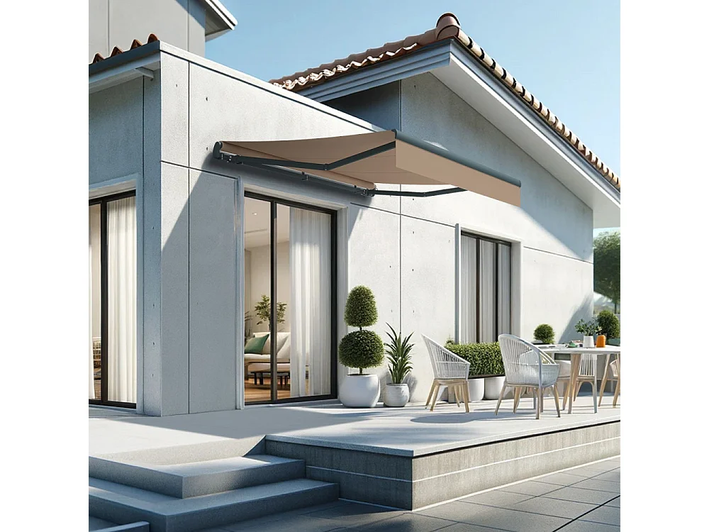 Store banne monobloc ESPAI 3,00x2,00m (Manuelle - Taupe - Gris anthracite)