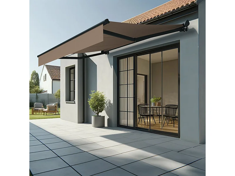 Store banne semi-coffre SARARI 3,00x2,00m (Manuelle - Taupe - Gris anthracite)