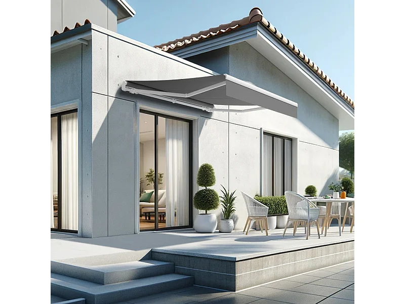 Store banne monobloc ESPAI 3,00x2,00m (Manuelle - Gris Graphite - Blanc)