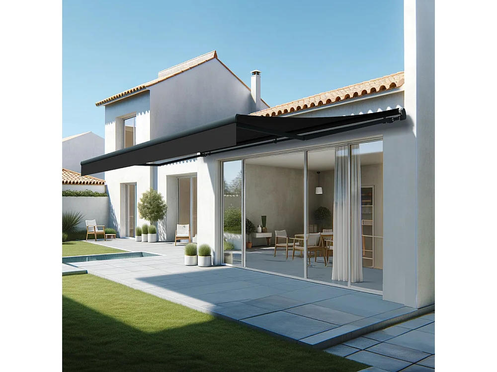 Store banne monobloc ESPAI 6,00x3,00m (Manuelle - Noir - Gris anthracite)