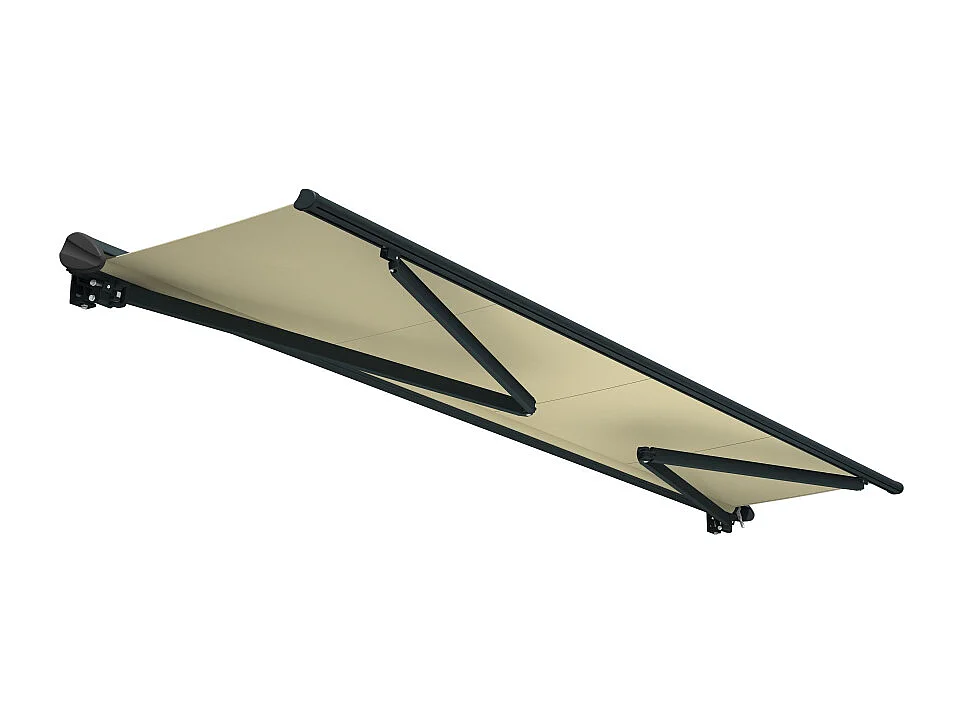 Store banne semi-coffre SARARI 4,00x3,00m (Motorisé à télécommande + manœuvre de secours - Ecru - Gris anthracite)