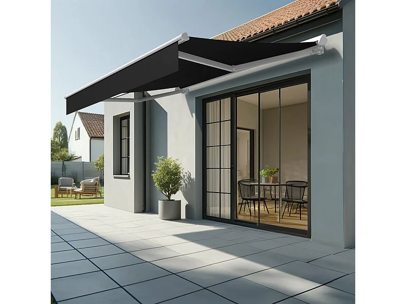 Store banne semi-coffre SARARI 3,00x2,00m (Manuelle - Noir - Blanc)