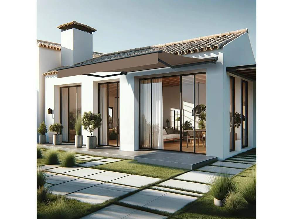 Store banne semi-coffre SARARI 4,00x3,00m (Manuelle - Taupe - Gris anthracite)