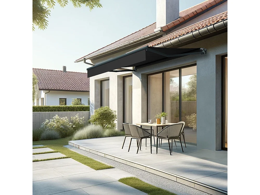 Store banne loggia LOCUS 3,00x2,00m (Motorisé et Interrupteur - Noir - Gris anthracite)