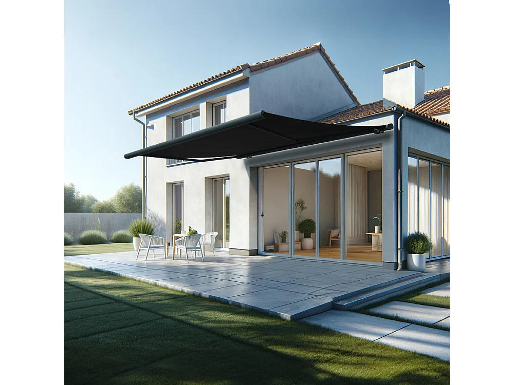 Store banne coffre MEEL 5,00x3,50m (Manuelle - Noir - Gris anthracite)