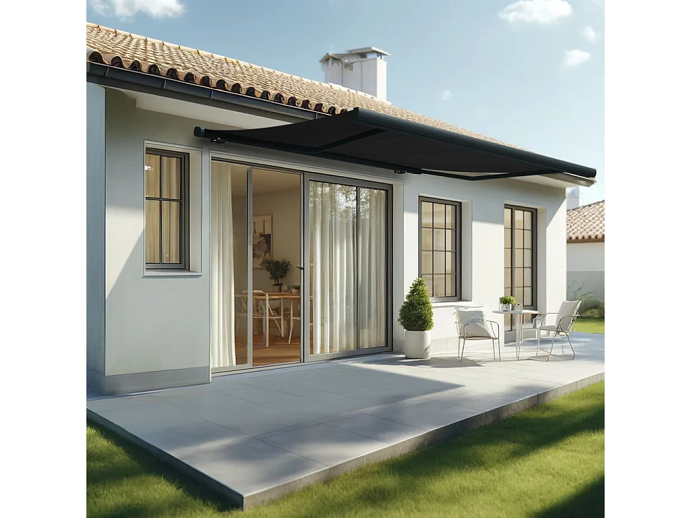 Store banne coffre MEEL 4,00x3,00m (Manuelle - Noir - Gris anthracite)