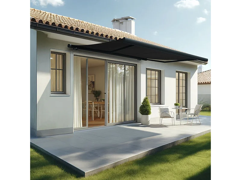 Store banne coffre MEEL 4,00x3,00m (Manuelle - Noir - Gris anthracite)