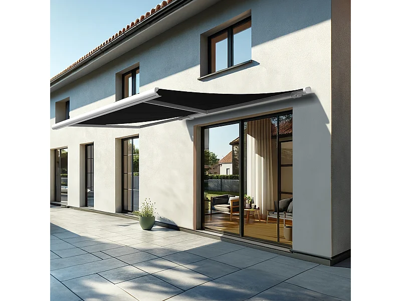 Store banne coffre MEEL 4,00x3,50m (Manuelle - Noir - Blanc)