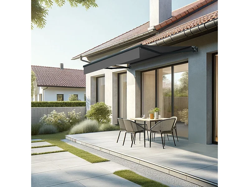 Store banne loggia LOCUS 2,50x1,50m (Motorisé à Télécommande - Gris Graphite - Gris anthracite)