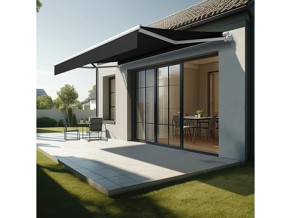 Store banne loggia LOCUS 4,00x2,00m (Motorisé à Télécommande - Noir - Blanc)