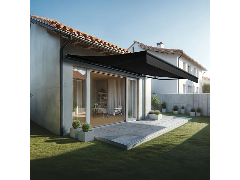 Store banne monobloc ESPAI 6,00x3,50m (Manuelle - Noir - Gris anthracite)