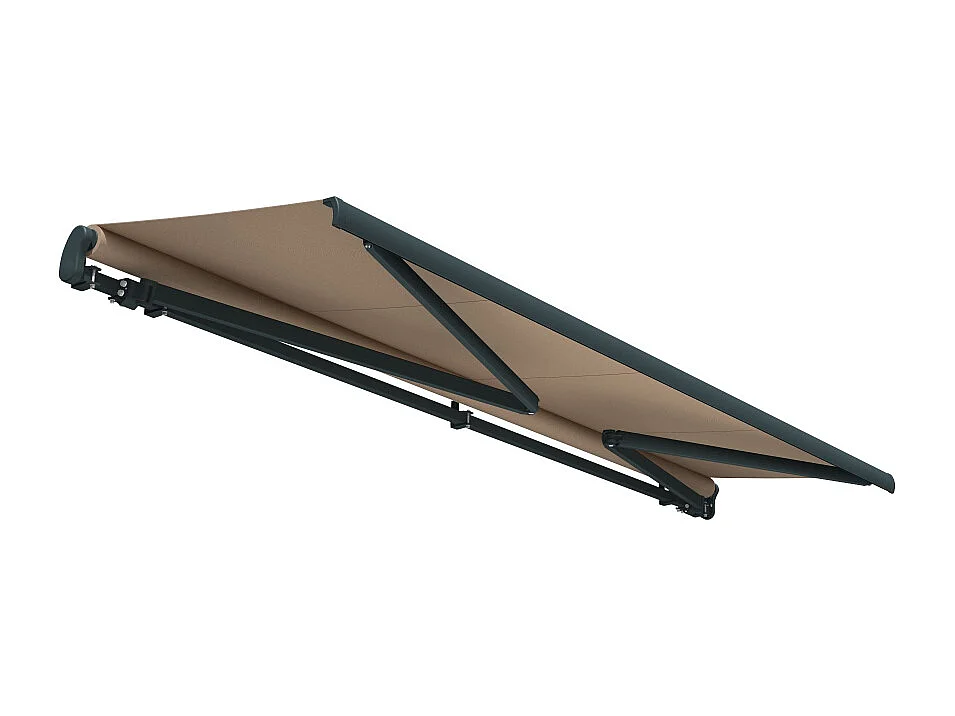 Store banne monobloc ESPAI 4,00x3,50m (Motorisé à interrupteur + manœuvre de secours - Taupe - Gris anthracite)