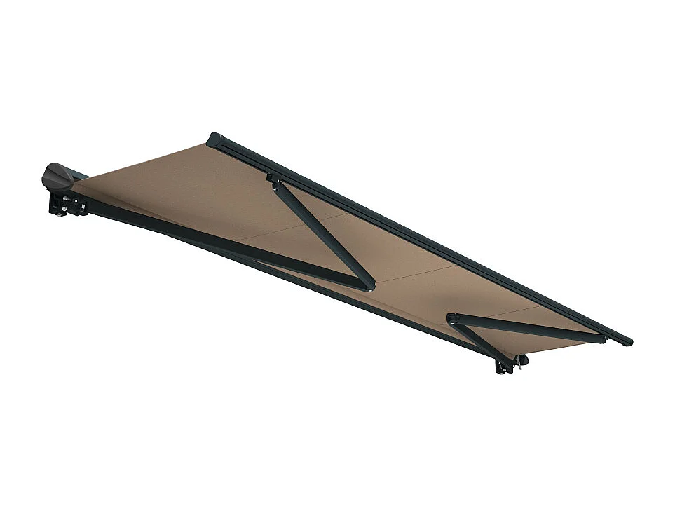 Store banne semi-coffre SARARI 3,00x2,00m (Motorisé à interrupteur + manœuvre de secours - Taupe - Gris anthracite)