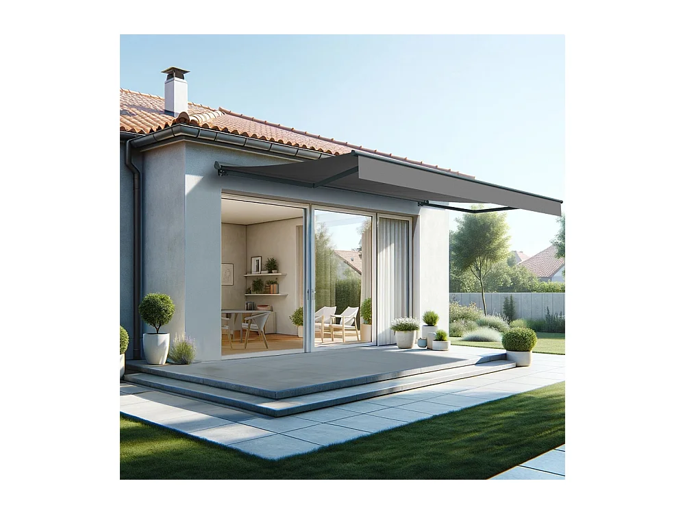 Store banne semi-coffre SARARI 5,00x3,00m (Manuelle - Gris Graphite - Gris anthracite)