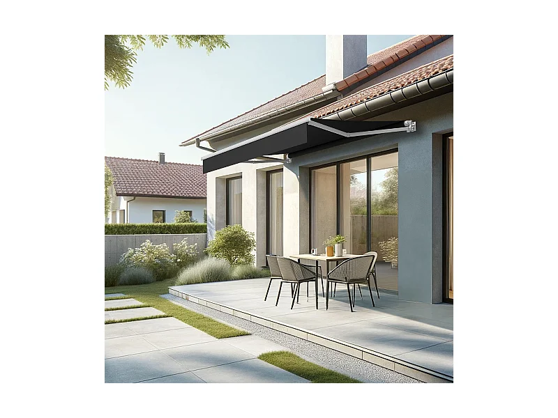 Store banne loggia LOCUS 3,00x2,00m (Motorisé à Télécommande - Noir - Blanc)