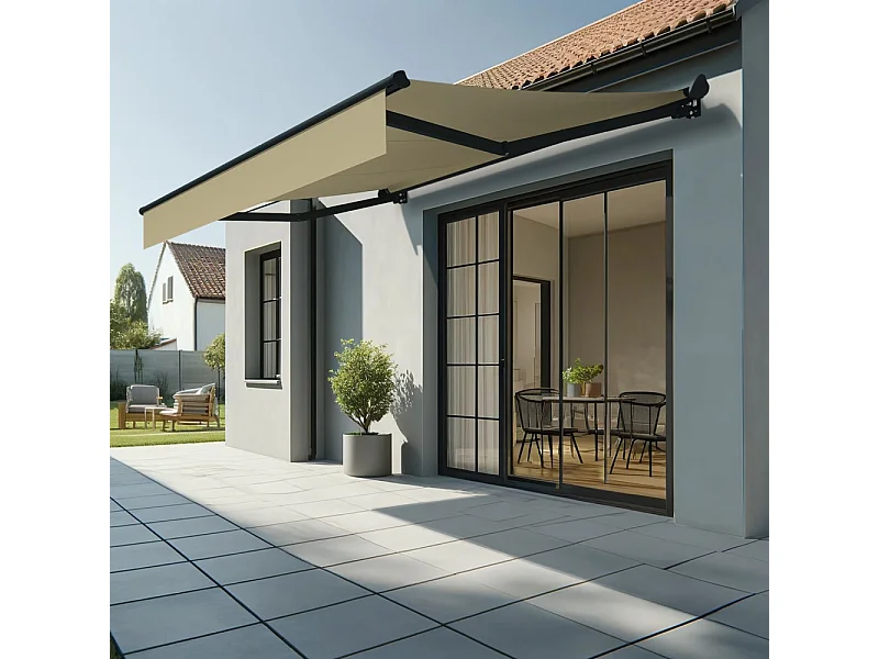 Store banne semi-coffre SARARI 3,00x2,00m (Manuelle - Ecru - Gris anthracite)