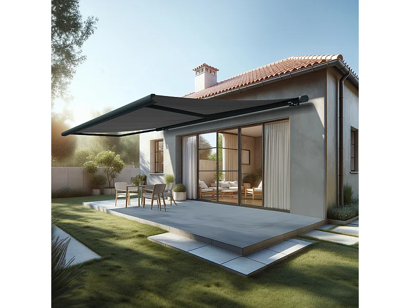 Store banne coffre MEEL 6,00x3,00m (Manuelle - Gris Graphite - Gris anthracite)